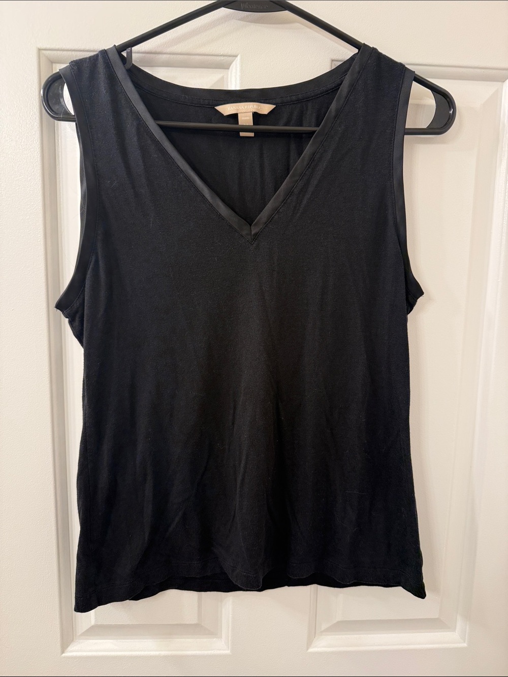 Banana Republic Black V-Neck Tank with Satin Trim